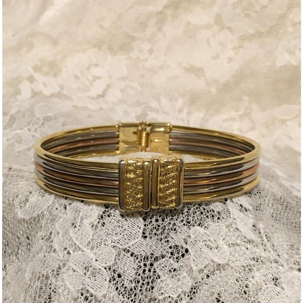 Vintage Clamp Bracelet Gold multi Tones Sleek Bangle Bracelet